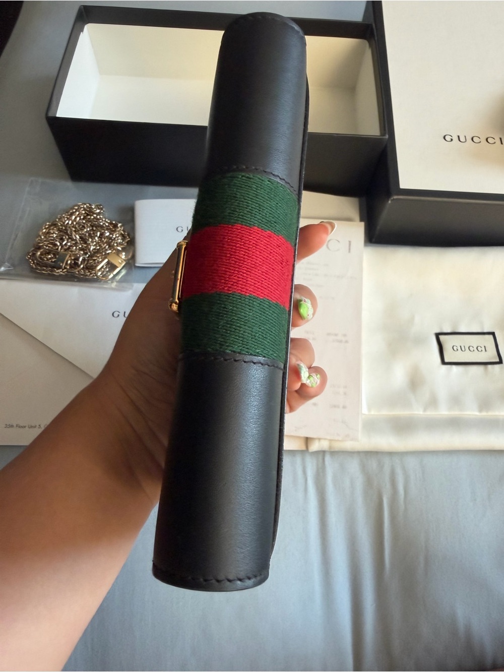 Gucci Black Leather Wallet with Green and Red Web Stripe and Gold Hardware - Picture 9 of 12